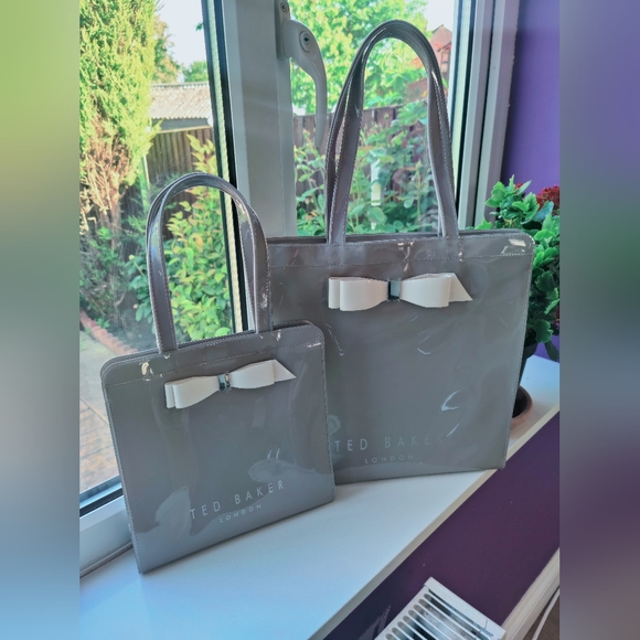 Ted Baker Handbags - TED BAKER London Large & Small Shopper Tote Bag Duo Set x2 Grey Cream Bow 1 New